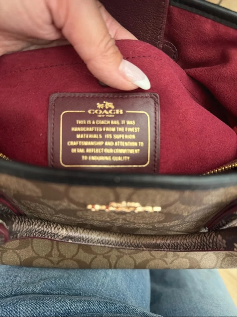 Coach Brown Signature Canvas Satchel with Black Accents